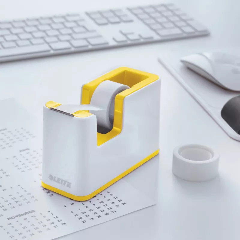 Leitz dispensador de cinta de mesa WOW, 1,9 cm, 33 m, poliestireno (PS), blanco, amarillo, 51 mm, 126 mm