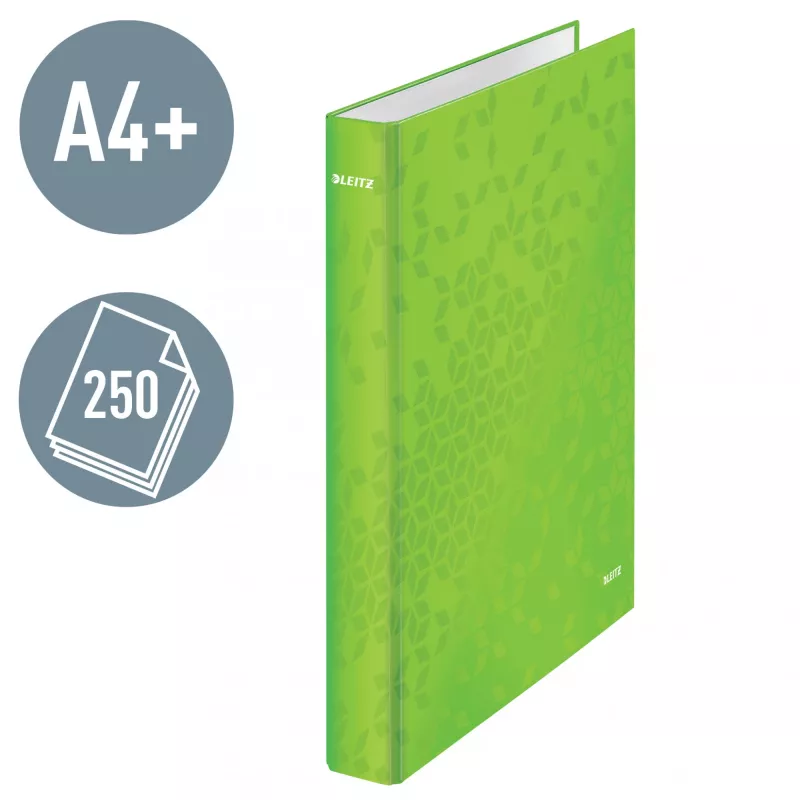 Leitz Archivo de anillas WOW laminado A4+ 2DR/25 mm, A4+, anilla D, cartón, verde, 250 hojas, 80 g/m²