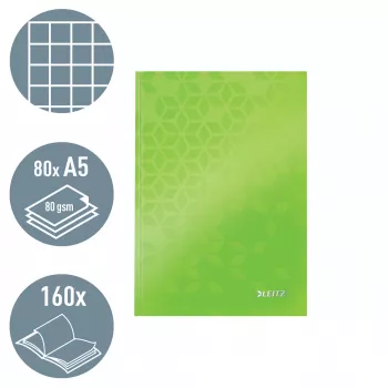 Leitz Cuaderno WOW A5 cuadriculado con tapa dura, estampado, verde, A5, 80 hojas, 80 g/m², cuadriculado