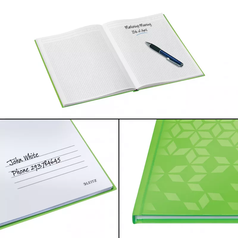 Leitz Cuaderno WOW A5 cuadriculado con tapa dura, estampado, verde, A5, 80 hojas, 80 g/m², cuadriculado