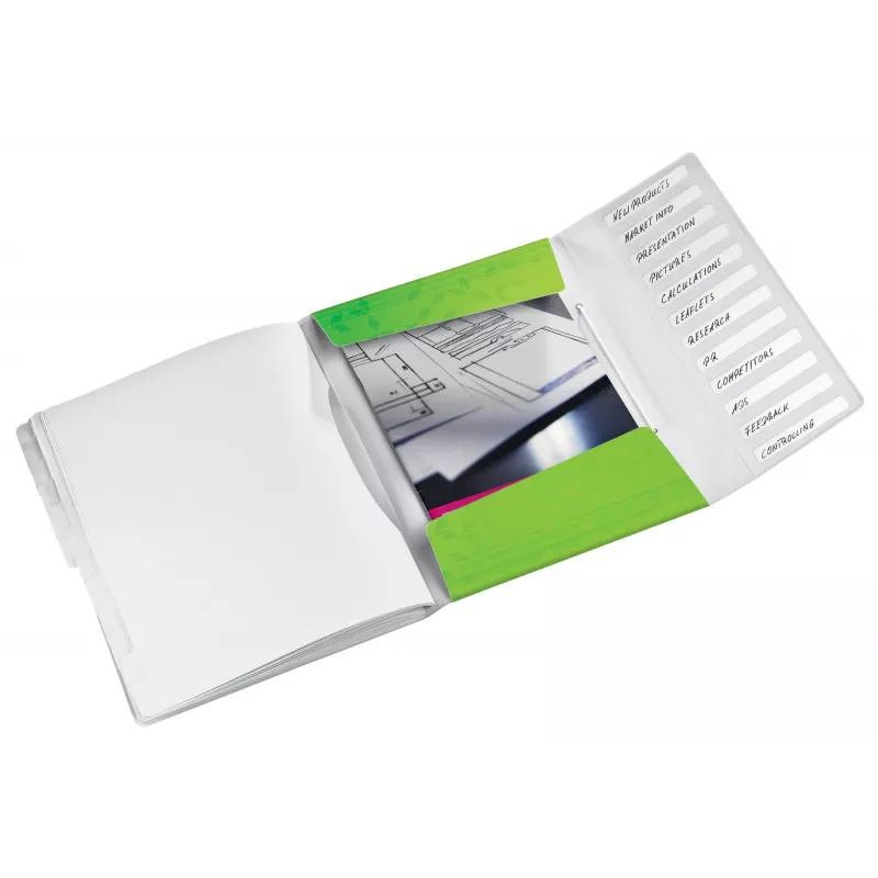 Leitz Libro de separadores WOW PP, 12 apartados, A4, polipropileno (PP), verde, 200 hojas, 80 g/m², 265 mm
