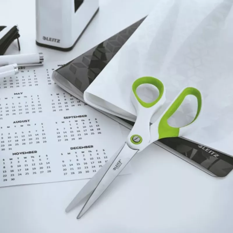 Leitz WOW Tijeras de oficina Titanium 205 mm, adultos, corte recto, unidad, verde, blanco, acero inoxidable, tijeras de oficina