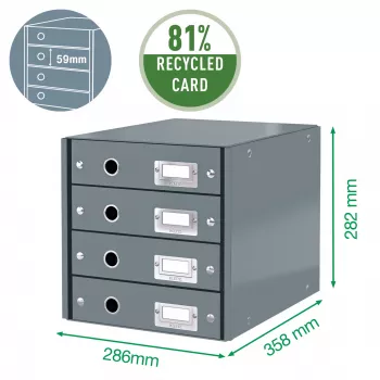 Leitz Click & Store WOW Cajonera (4 cajones), verde, cartón, 286 mm, 356 mm, 282 mm