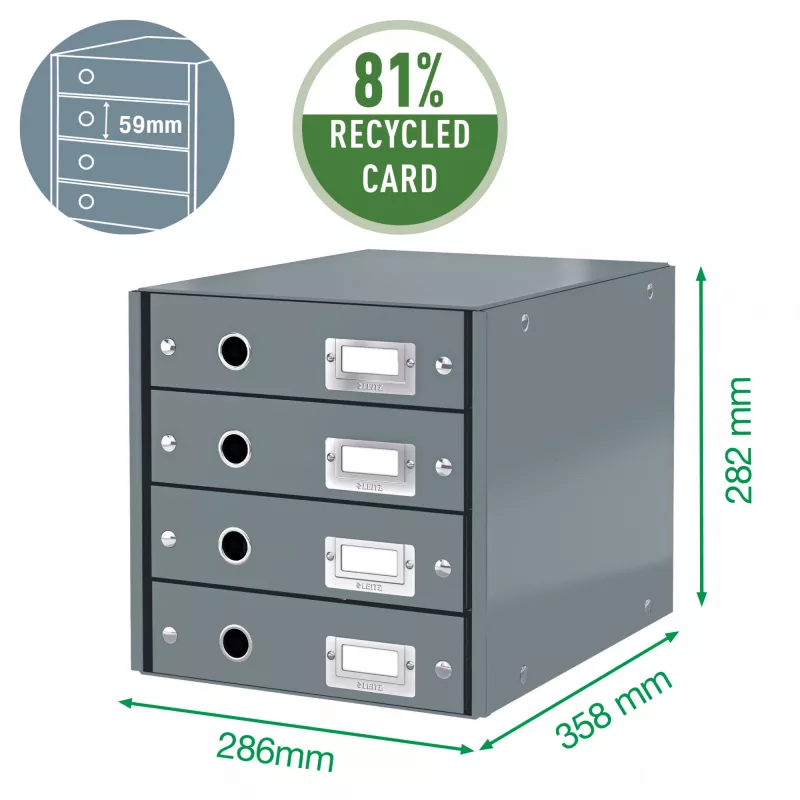 Leitz Click & Store WOW Cajonera (4 cajones), verde, cartón, 286 mm, 356 mm, 282 mm