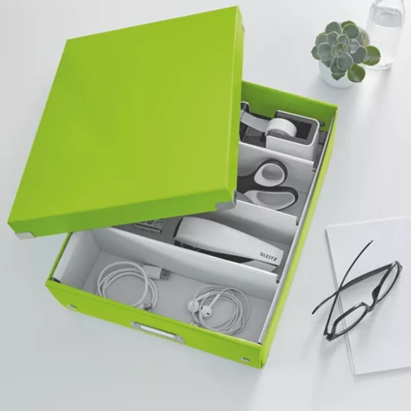 Leitz Click & Store WOW Caja organizadora mediana, caja de almacenamiento, verde, rectangular, cartón, monocromático, interior