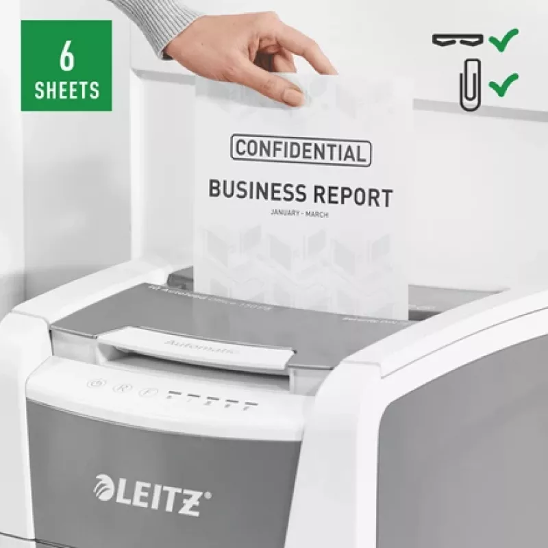 Leitz IQ Autofeed Office 150 Destructora de papel automática P5, corte micro, 22 cm, 2 x 15 mm, 44 L, 500 hojas, 55 dB