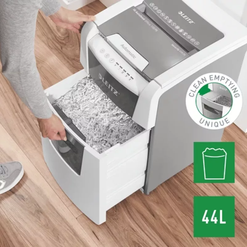Leitz IQ Autofeed Office 150 Destructora de papel automática P5, corte micro, 22 cm, 2 x 15 mm, 44 L, 500 hojas, 55 dB
