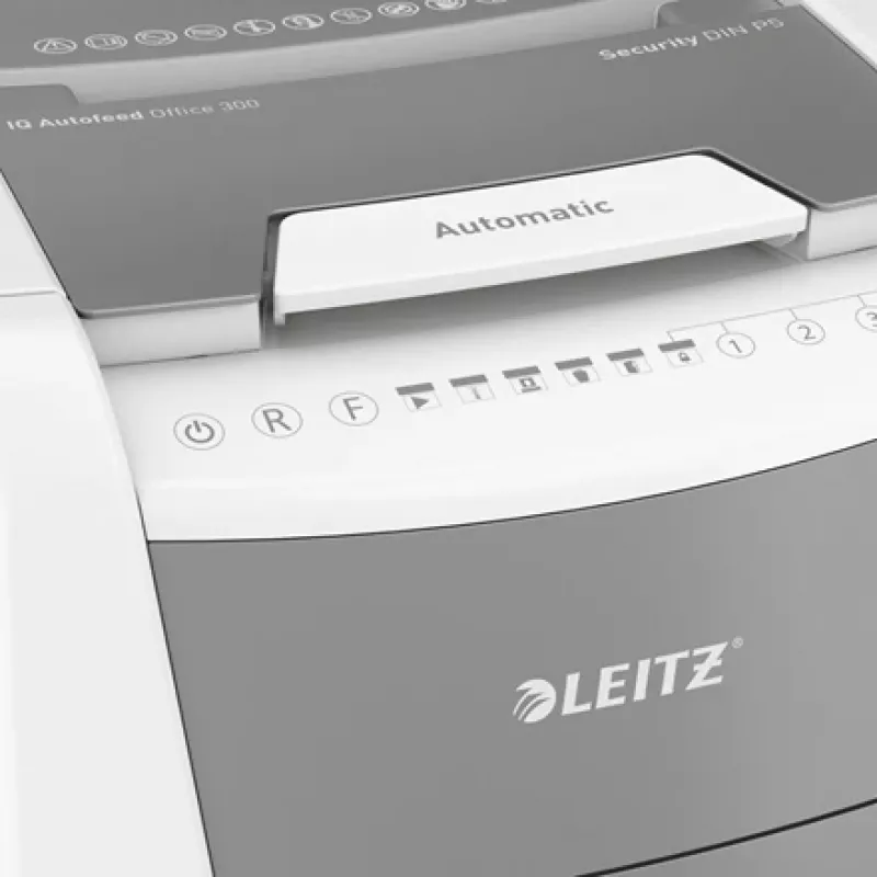 Leitz IQ Autofeed Office 300 Destructora de documentos P5, corte micro, 22 cm, 2 x 15 mm, 60 L, 700 hojas, 55 dB