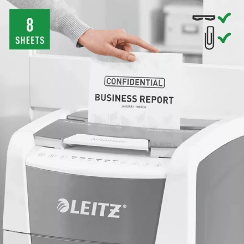 Leitz IQ Autofeed Office 300 Destructora de documentos P5, corte micro, 22 cm, 2 x 15 mm, 60 L, 700 hojas, 55 dB