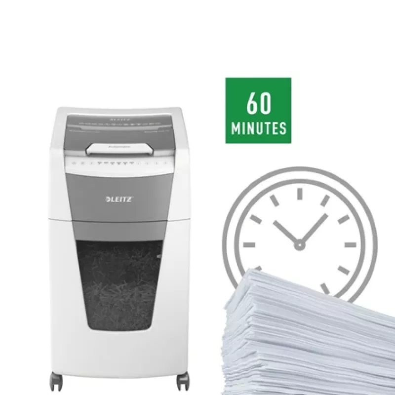 Leitz IQ Autofeed Office 300 Destructora de documentos P5, corte micro, 22 cm, 2 x 15 mm, 60 L, 700 hojas, 55 dB