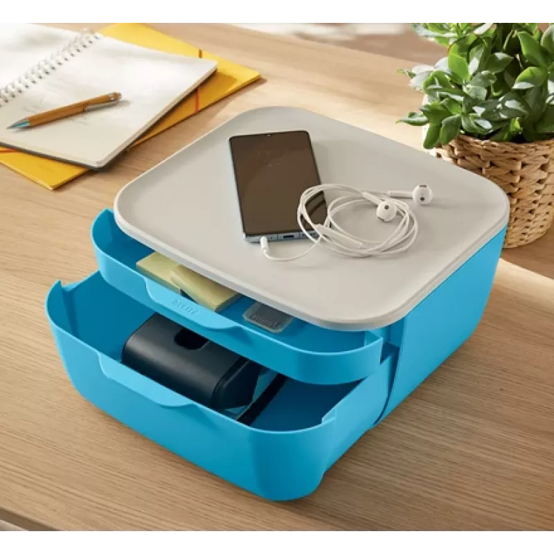 Leitz Cosy Cajonera, 2 cajones, poliestireno (PS), azul, blanco, 1 unidad, 251 mm, 143 mm