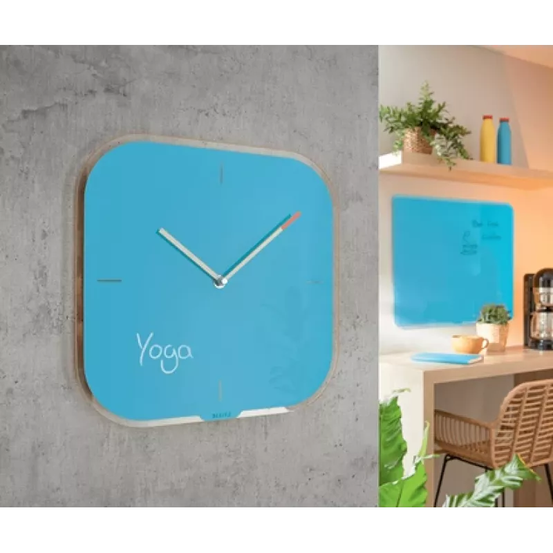 Leitz Cosy Reloj de pared de cristal Silent, cuadrado, azul, 300 mm, 300 mm, 40 mm, 1,6 kg