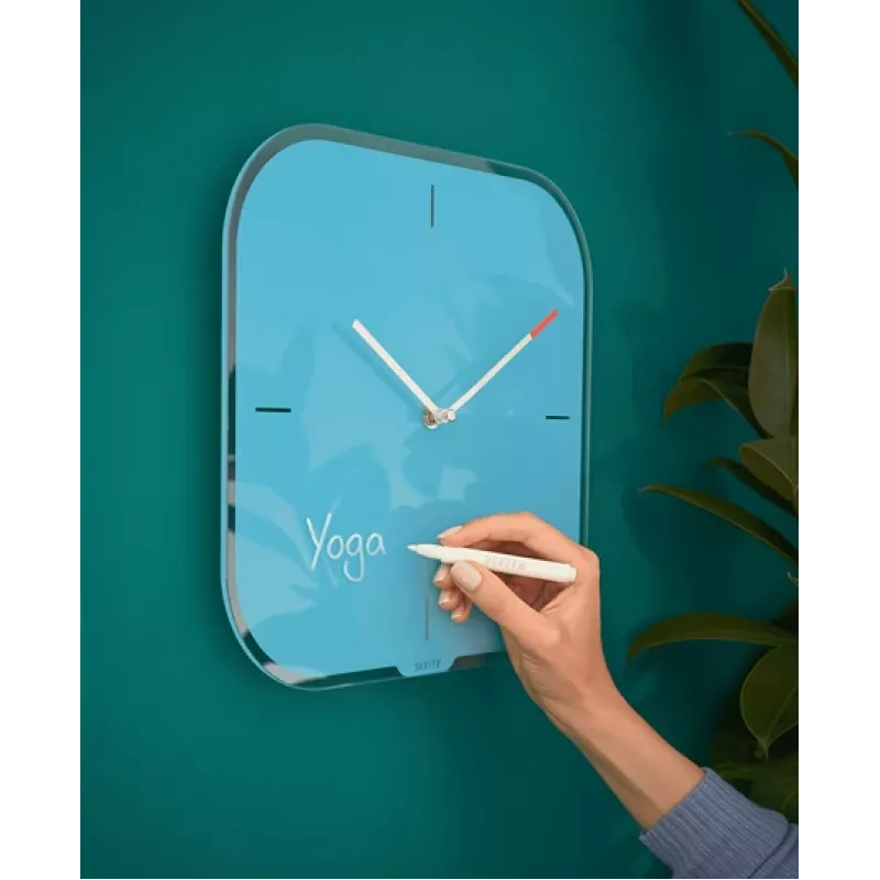 Leitz Cosy Reloj de pared de cristal Silent, cuadrado, azul, 300 mm, 300 mm, 40 mm, 1,6 kg