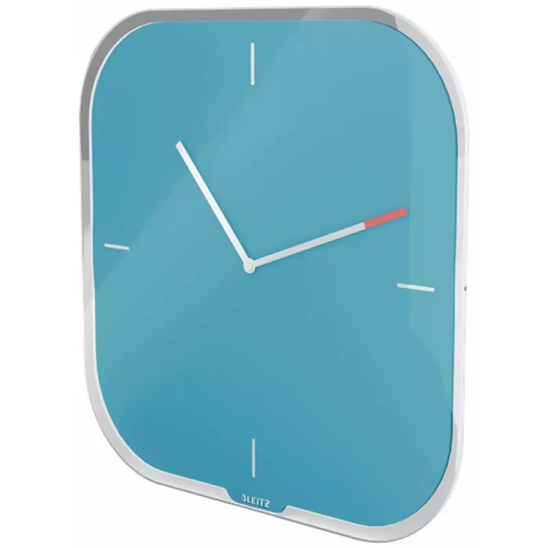 Leitz Cosy Reloj de pared de cristal Silent, cuadrado, azul, 300 mm, 300 mm, 40 mm, 1,6 kg
