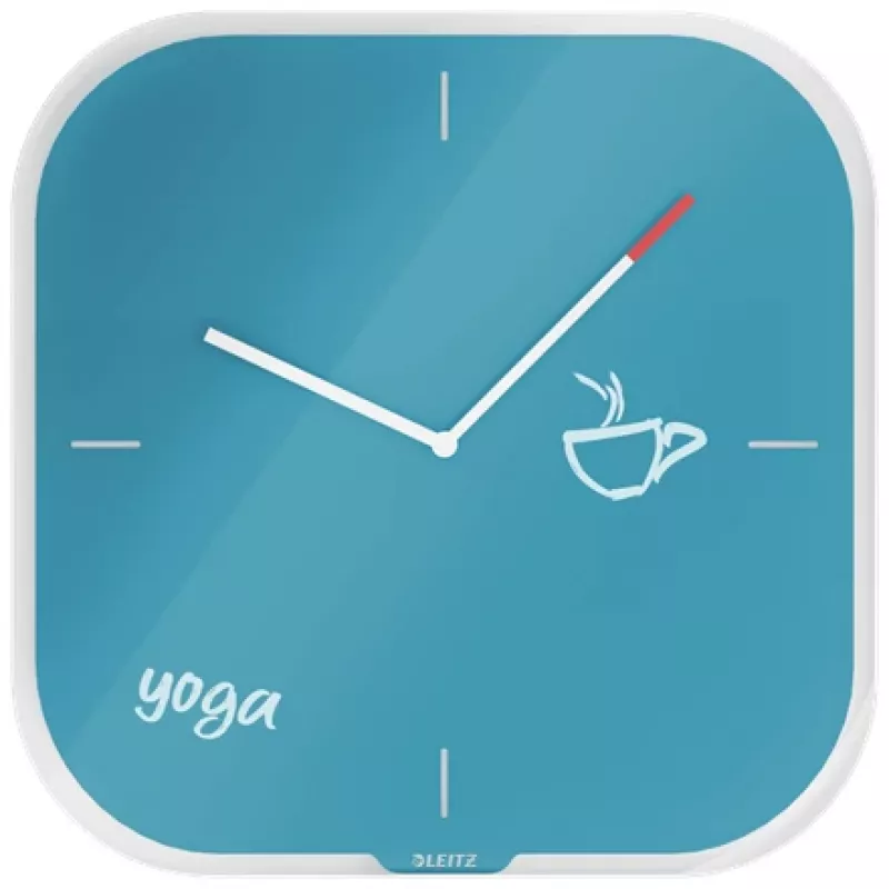 Leitz Cosy Reloj de pared de cristal Silent, cuadrado, azul, 300 mm, 300 mm, 40 mm, 1,6 kg