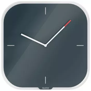 Leitz Cosy Reloj de pared de cristal Silent, cuadrado, negro, 300 mm, 300 mm, 40 mm, 1,6 kg