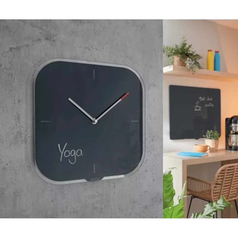Leitz Cosy Reloj de pared de cristal Silent, cuadrado, negro, 300 mm, 300 mm, 40 mm, 1,6 kg