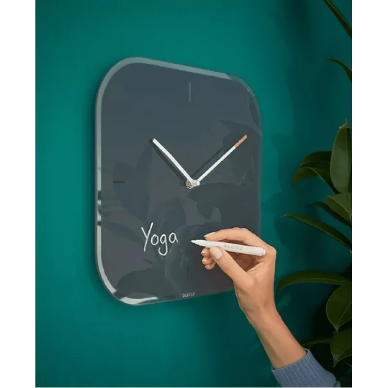 Leitz Cosy Reloj de pared de cristal Silent, cuadrado, negro, 300 mm, 300 mm, 40 mm, 1,6 kg