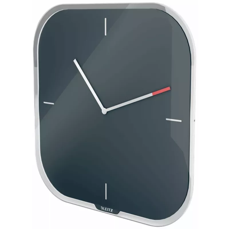 Leitz Cosy Reloj de pared de cristal Silent, cuadrado, negro, 300 mm, 300 mm, 40 mm, 1,6 kg