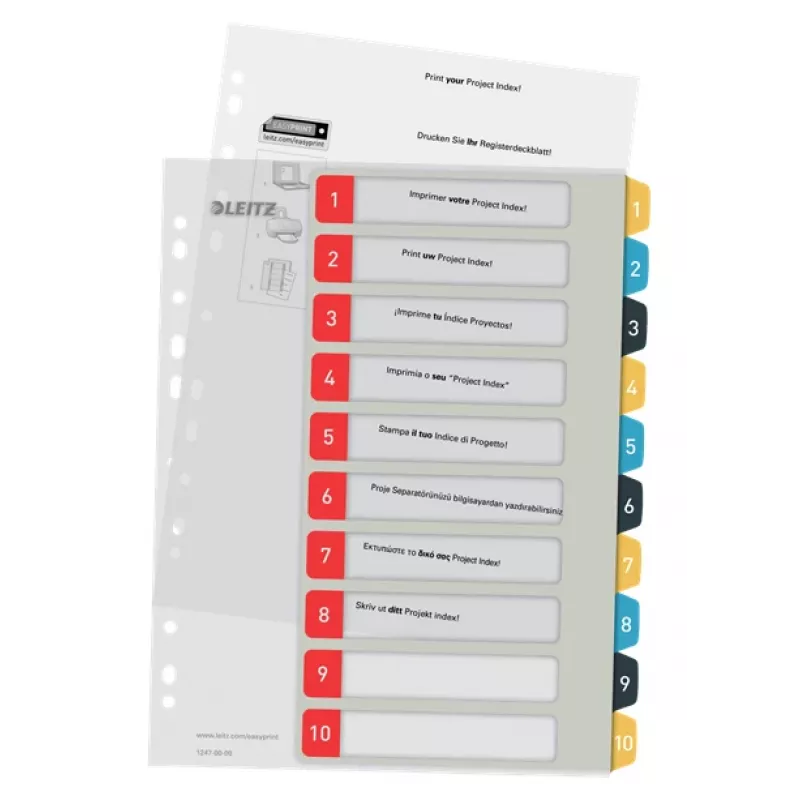 Leitz Cosy Índice imprimible 1-10, PP, índice numérico con pestañas, polipropileno (PP), vertical, A4 Maxi, 245 mm, 305 mm