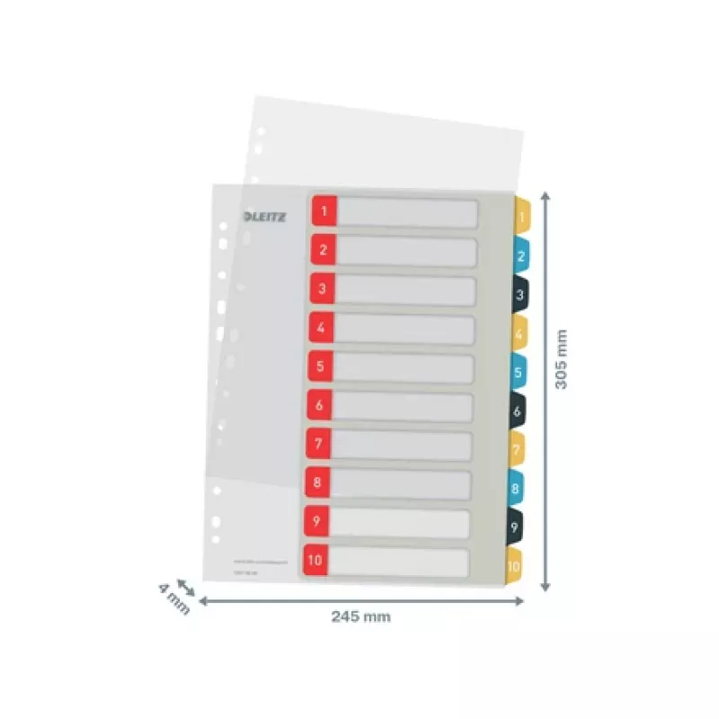 Leitz Cosy Índice imprimible 1-10, PP, índice numérico con pestañas, polipropileno (PP), vertical, A4 Maxi, 245 mm, 305 mm
