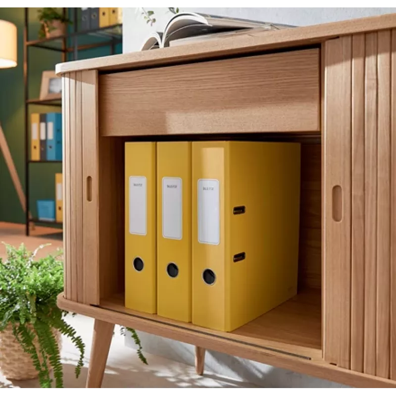 Archivador de palanca Leitz 180° Cosy Soft Touch 80 mm, A4, cartón, amarillo, superficie texturizada, 600 hojas, 80 g/m²