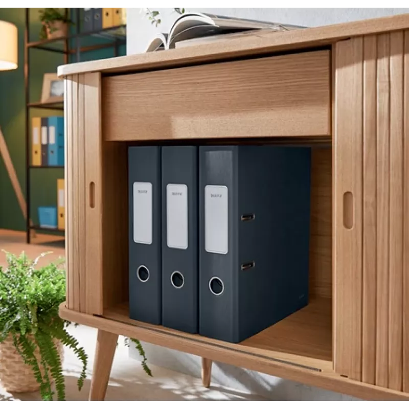 Archivador de palanca Leitz 180° Cosy Soft Touch 80 mm, A4, cartón, negro, superficie texturizada, 600 hojas, 80 g/m²