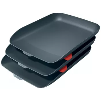 Bandeja de correspondencia Leitz Cosy, pack de 3, poliestireno (PS), negro, A4, A4, 274 mm, 456 mm
