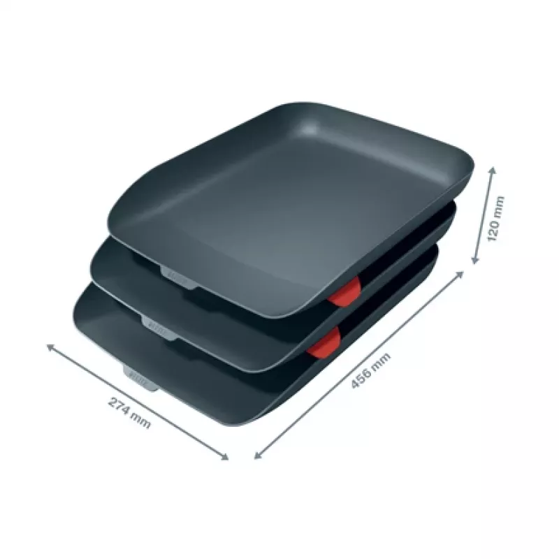 Bandeja de correspondencia Leitz Cosy, pack de 3, poliestireno (PS), negro, A4, A4, 274 mm, 456 mm