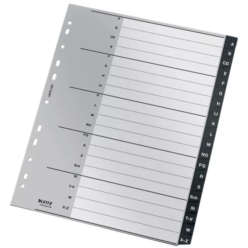 Índice alfabético Leitz 12070000, índice alfabético de polipropileno (PP), negro, blanco