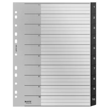 Índice Leitz Recycle, PP, extragrande, índice numérico, polipropileno (PP), negro, blanco, vertical, A4 Maxi, 160 g/m²