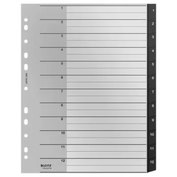 Índice Leitz Recycle, PP, extragrande, índice numérico, polipropileno (PP), negro, blanco, vertical, A4 Maxi, 160 g/m²