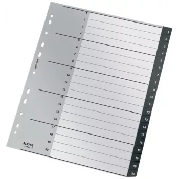 Índice Leitz Recycle, PP, extragrande, índice numérico, polipropileno (PP), negro, blanco, A4 Maxi, 160 g/m², 238 mm