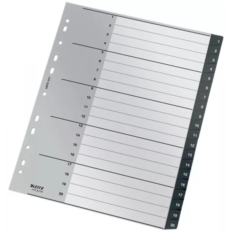 Índice Leitz Recycle, PP, extragrande, índice numérico, polipropileno (PP), negro, blanco, A4 Maxi, 160 g/m², 238 mm