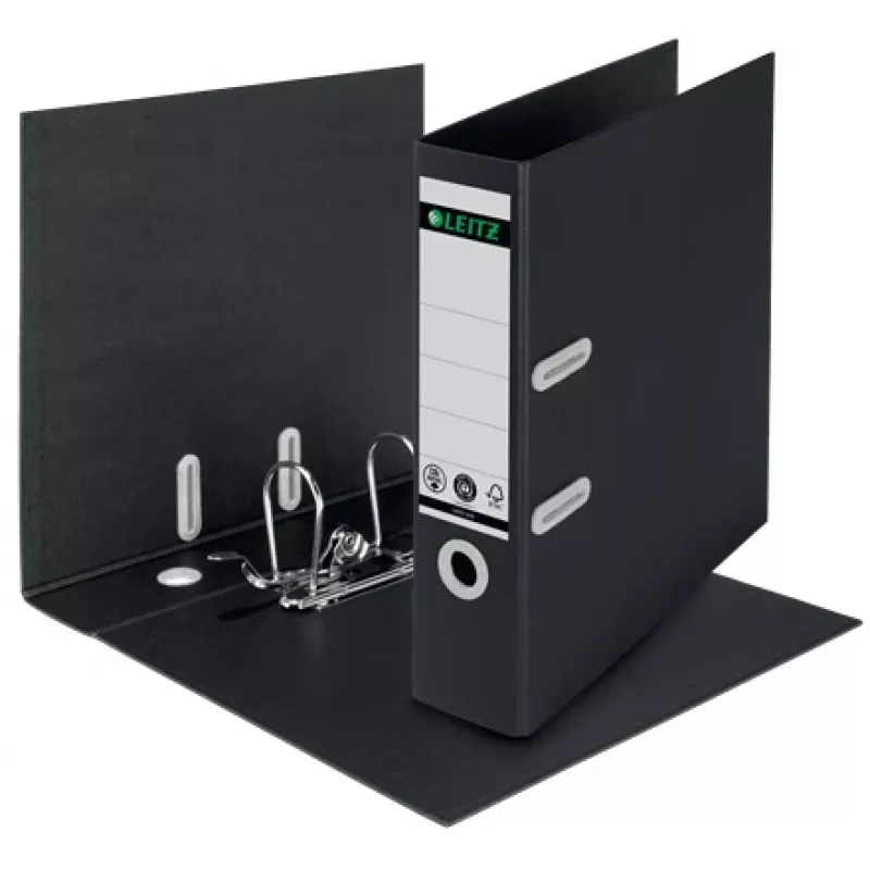 Archivador Leitz 180° Recycle, A4, cartón, negro, 600 hojas, 80 g/m², 320 mm