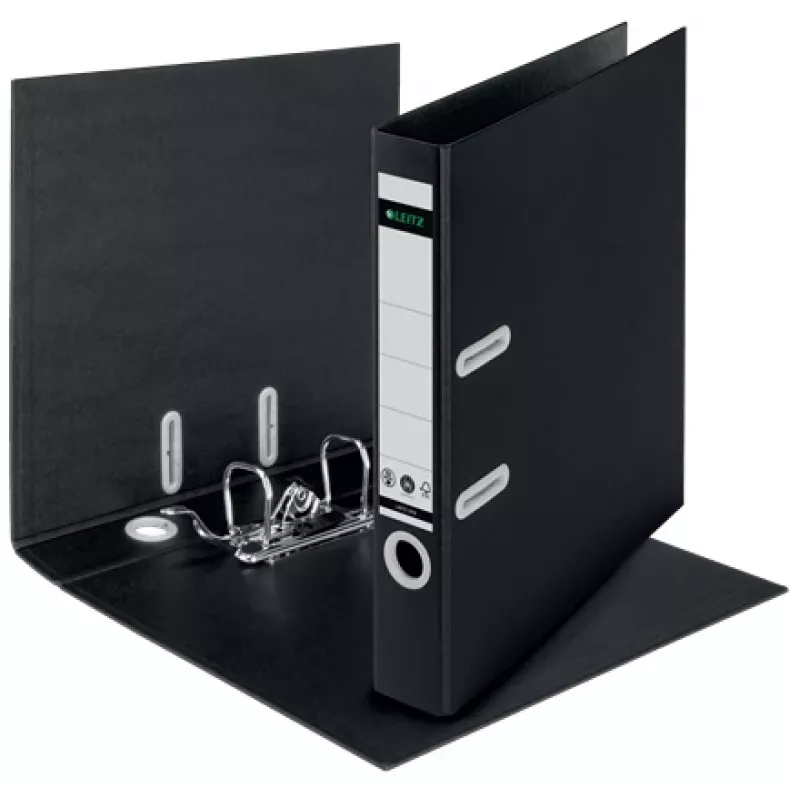 Archivador de palanca Leitz 180° Recycle, A4, cartón, negro, 350 hojas, 80 g/m², 320 mm