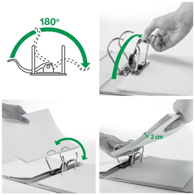 Archivador de palanca Leitz 180° Recycle, A4, cartón, negro, 350 hojas, 80 g/m², 320 mm