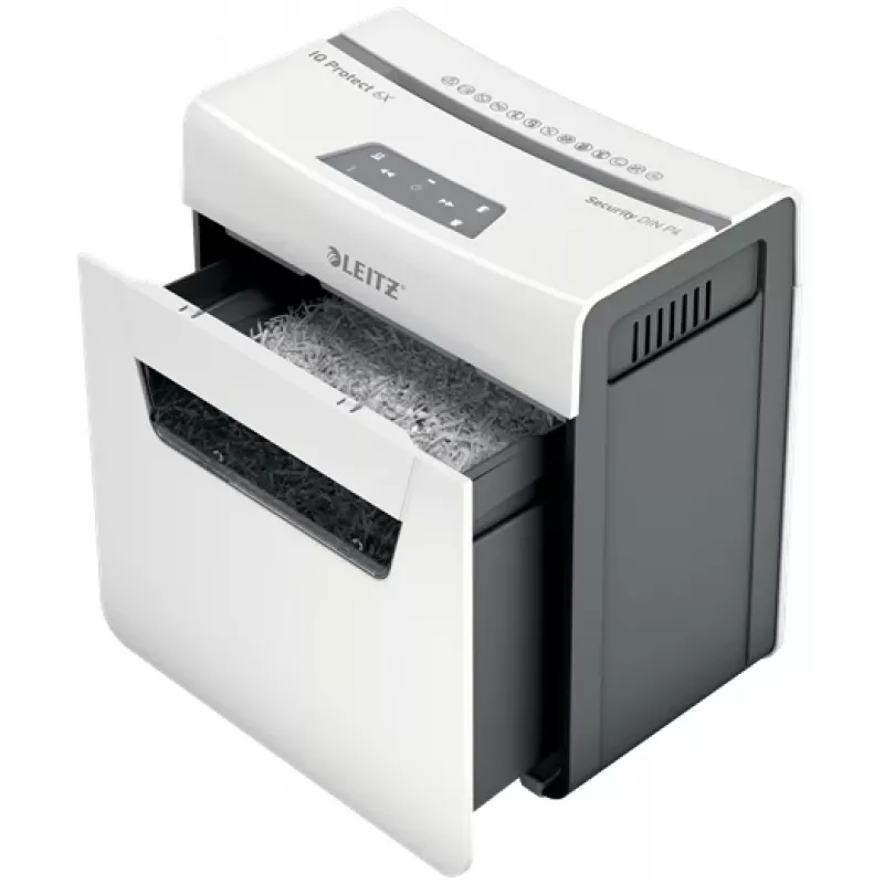 Destructora de documentos Leitz IQ Protect Premium 6X P4, 4 x 40 mm, 10 L, 100 hojas, 55 dB, táctil, 6 hojas