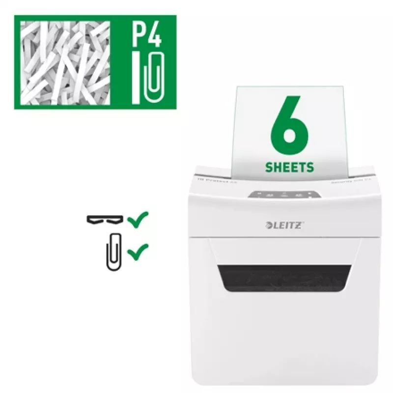 Destructora de documentos Leitz IQ Protect Premium 6X P4, 4 x 40 mm, 10 L, 100 hojas, 55 dB, táctil, 6 hojas
