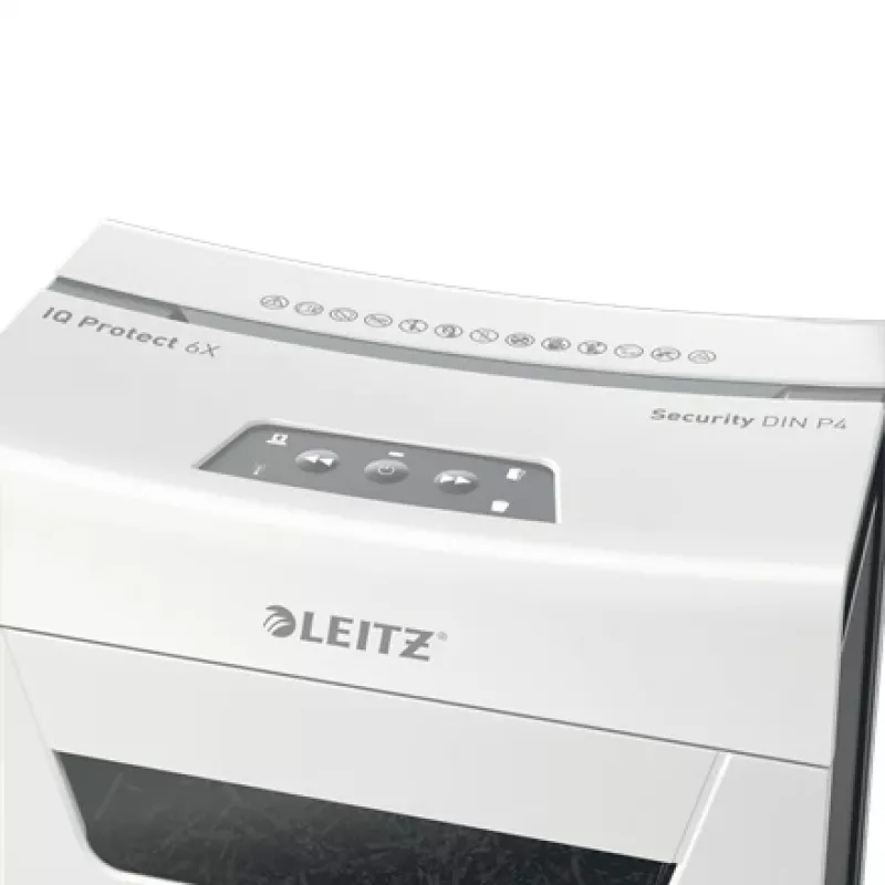 Destructora de documentos Leitz IQ Protect Premium 6X P4, 4 x 40 mm, 10 L, 100 hojas, 55 dB, táctil, 6 hojas