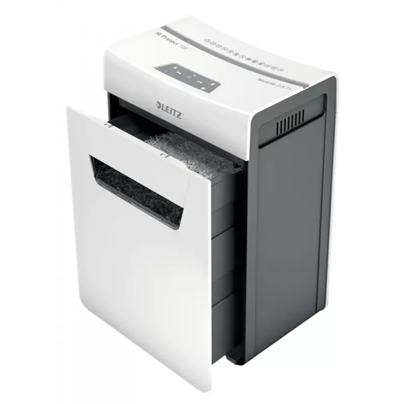Destructora de documentos Leitz IQ Protect Premium 10X P4, 4 x 40 mm, 18 L, 150 hojas, 55 dB, táctil, 10 hojas