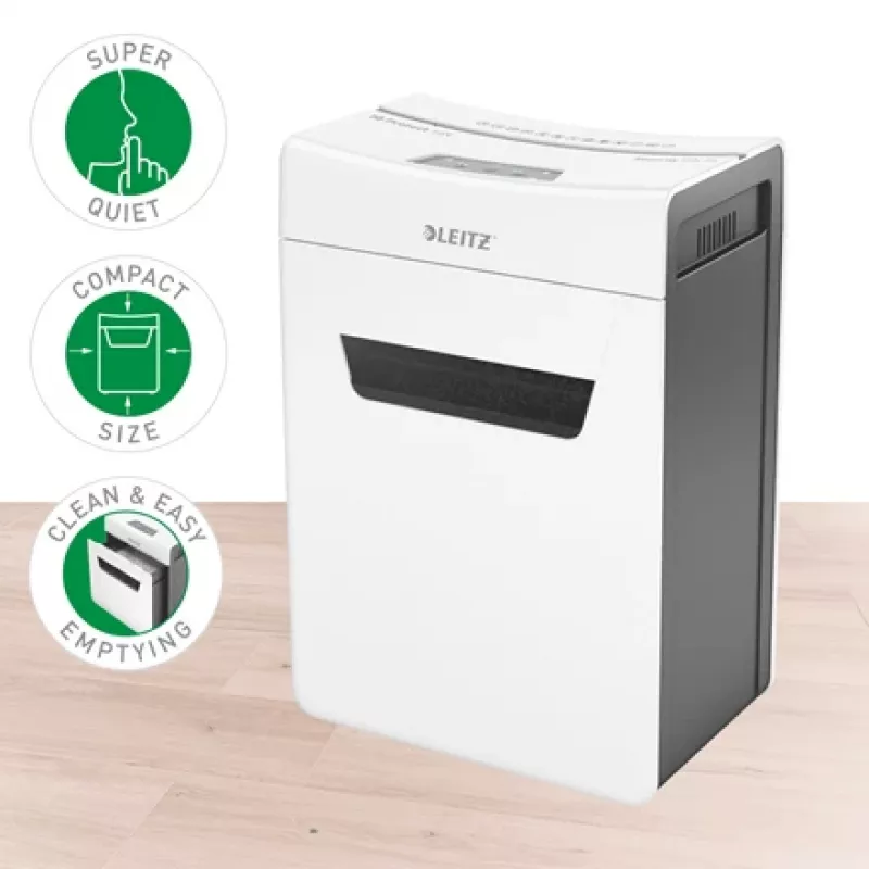 Destructora de documentos Leitz IQ Protect Premium 10X P4, 4 x 40 mm, 18 L, 150 hojas, 55 dB, táctil, 10 hojas