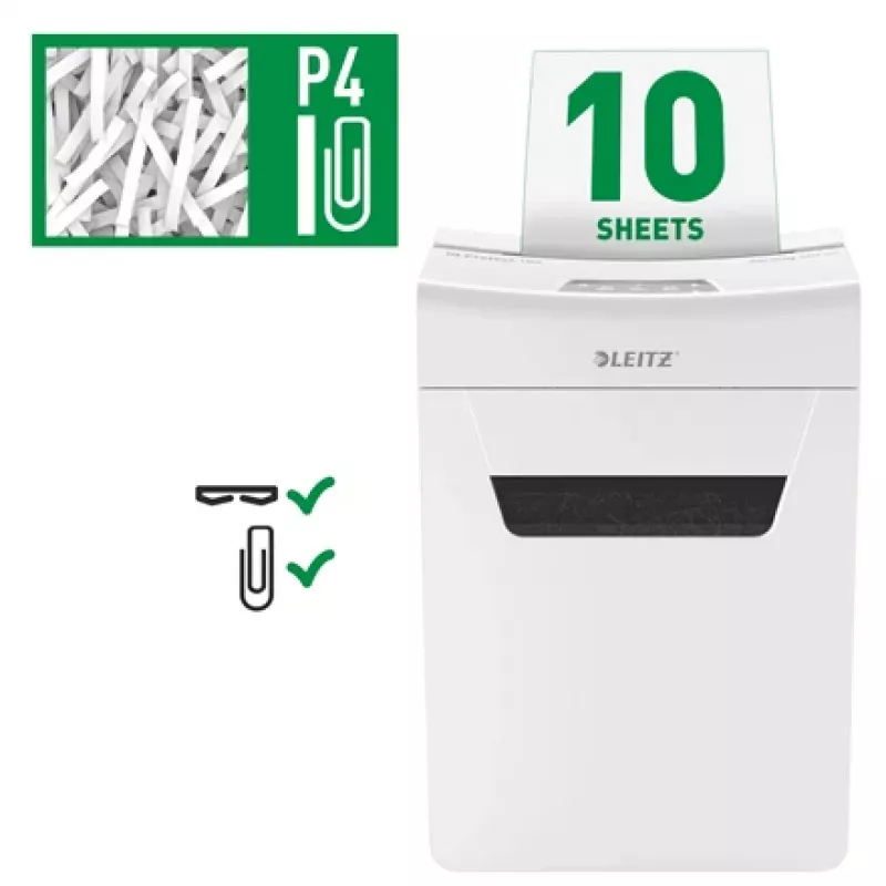 Destructora de documentos Leitz IQ Protect Premium 10X P4, 4 x 40 mm, 18 L, 150 hojas, 55 dB, táctil, 10 hojas