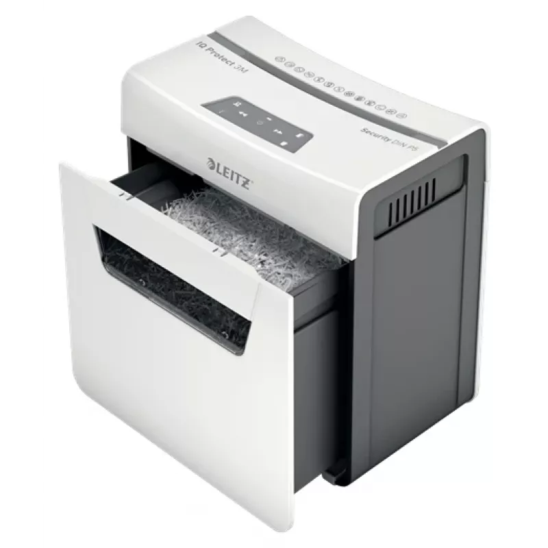 Destructora de documentos Leitz IQ Protect Premium 3M P5, microcorte, 2 x 15 mm, 10 L, 125 hojas, 55 dB, táctil