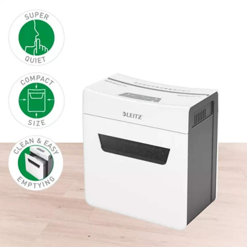 Destructora de documentos Leitz IQ Protect Premium 3M P5, microcorte, 2 x 15 mm, 10 L, 125 hojas, 55 dB, táctil