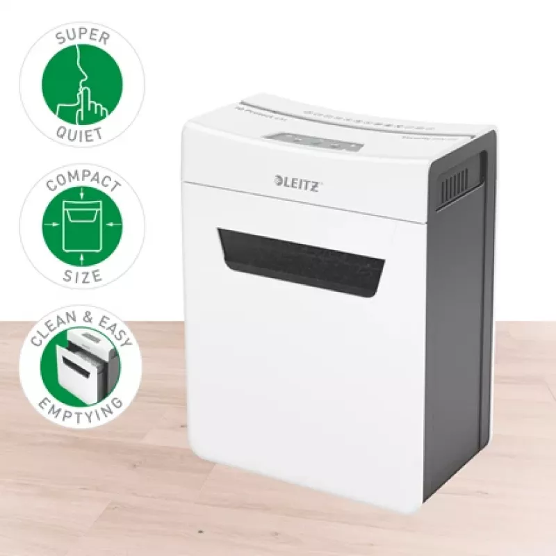 Destructora de documentos Leitz IQ Protect Premium 4M P5, microcorte, 2 x 15 mm, 14 L, 150 hojas, 55 dB, táctil