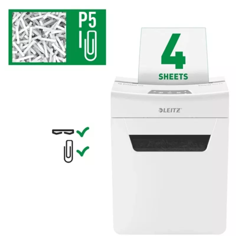 Destructora de documentos Leitz IQ Protect Premium 4M P5, microcorte, 2 x 15 mm, 14 L, 150 hojas, 55 dB, táctil