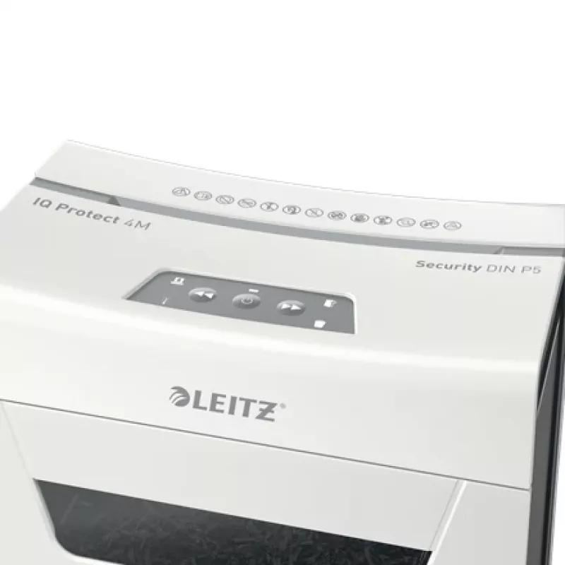 Destructora de documentos Leitz IQ Protect Premium 4M P5, microcorte, 2 x 15 mm, 14 L, 150 hojas, 55 dB, táctil