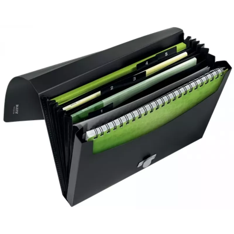 Carpeta de fuelle extensible Leitz Recycle, carpeta de firmas, A4, polipropileno (PP), negro, brillante, 250 hojas