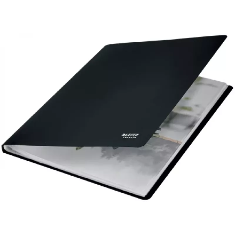 Carpeta de anillas Leitz Recycle, negra, polipropileno (PP), 20 fundas, A4, 231 mm, 310 mm